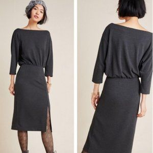 Anthropologie Grey Column Boat Neck Midi Dress Size Medium M